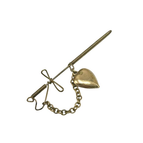 Vintage Older Sword Pin Heart Charm Primitive Handcrafted Wire Wrapped Jewelry - Picture 1 of 6